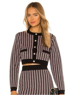MAJORELLE Black and Cream Houndstooth Knit Cardigan & Skirt Set